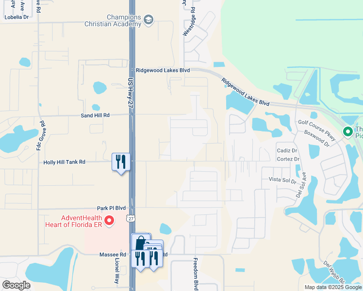 map of restaurants, bars, coffee shops, grocery stores, and more near 2046 Florida Development Road in Davenport
