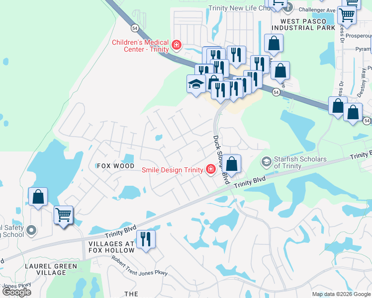 map of restaurants, bars, coffee shops, grocery stores, and more near 2512 Winsloe Drive in Trinity