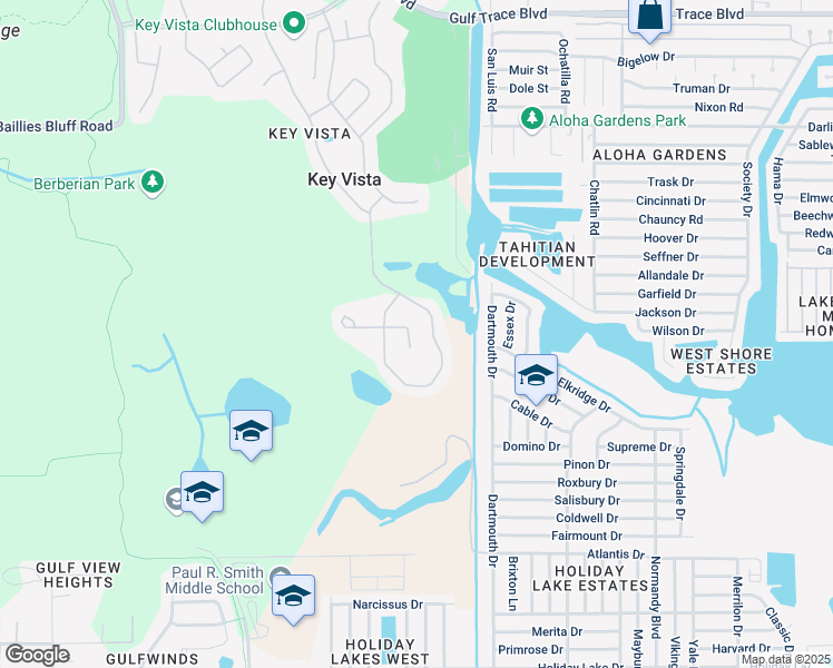 map of restaurants, bars, coffee shops, grocery stores, and more near 2006 Fern Ridge Court in Holiday