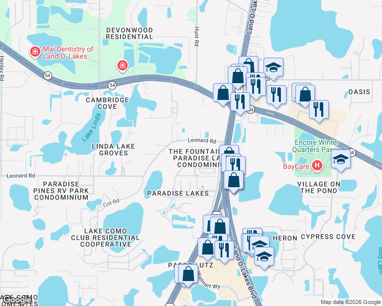 map of restaurants, bars, coffee shops, grocery stores, and more near 2081 Vista Del Sol Circle in Lutz