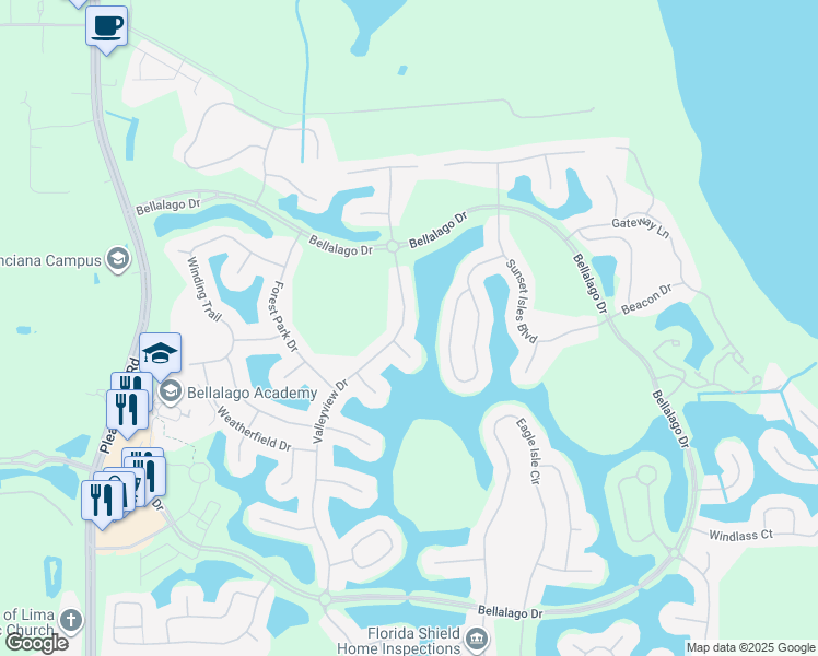 map of restaurants, bars, coffee shops, grocery stores, and more near 3521 Valleyview Drive in Kissimmee