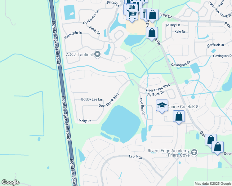 map of restaurants, bars, coffee shops, grocery stores, and more near 2344 Deer Creek Boulevard in Saint Cloud