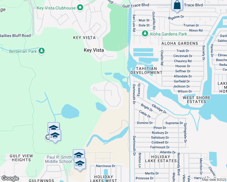 map of restaurants, bars, coffee shops, grocery stores, and more near 2006 Fern Ridge Court in Holiday