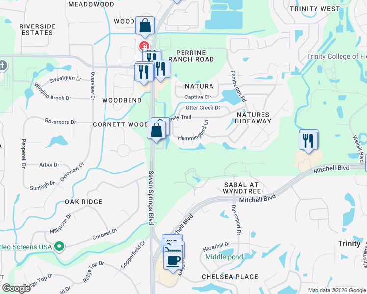 map of restaurants, bars, coffee shops, grocery stores, and more near 2011 Macaw Court in New Port Richey