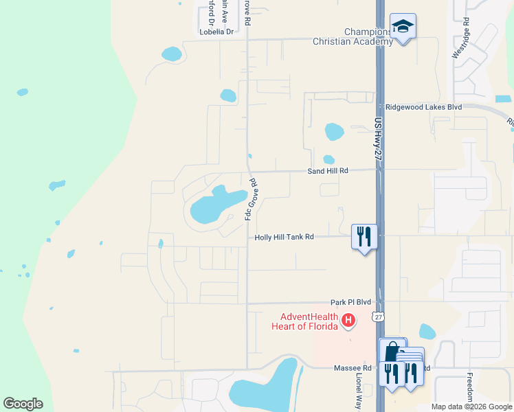 map of restaurants, bars, coffee shops, grocery stores, and more near 301 Feltrim Reserve Boulevard in Davenport