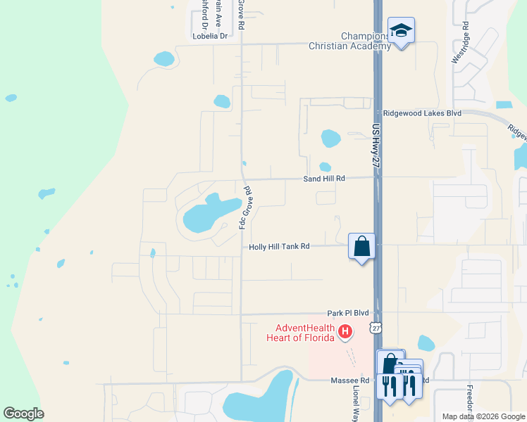map of restaurants, bars, coffee shops, grocery stores, and more near 2650 Holly Hill Tank Road in Davenport
