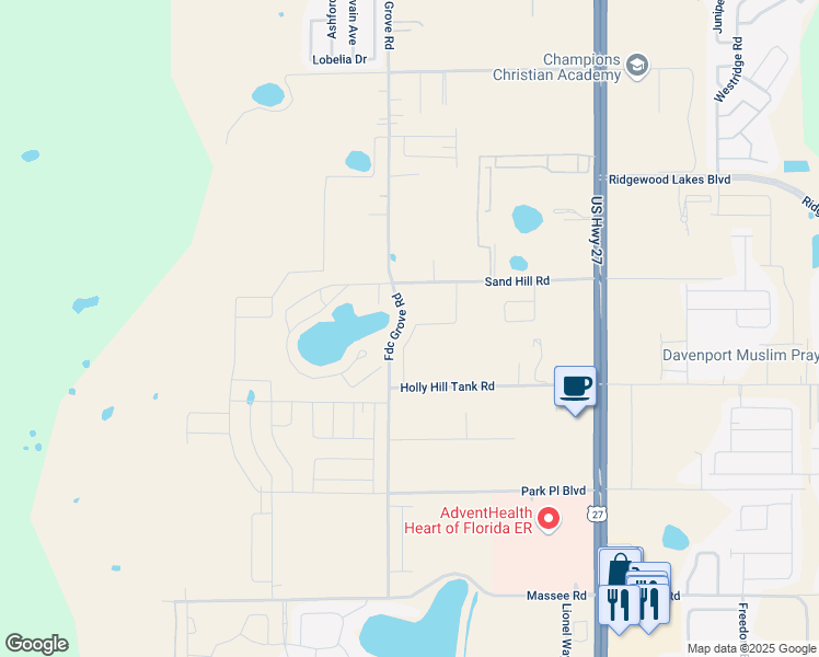 map of restaurants, bars, coffee shops, grocery stores, and more near 301 Feltrim Reserve Boulevard in Davenport