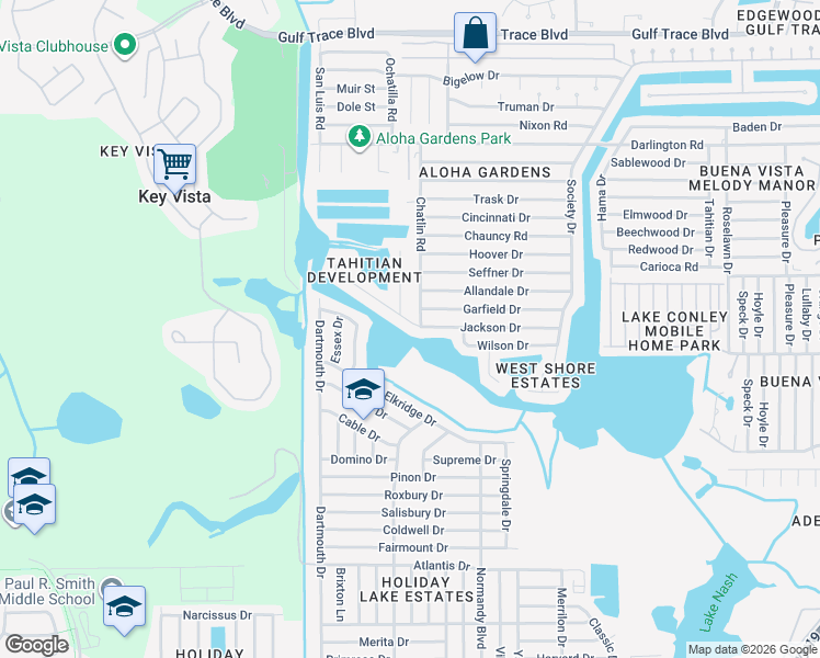 map of restaurants, bars, coffee shops, grocery stores, and more near 3234 Jackson Drive in Holiday