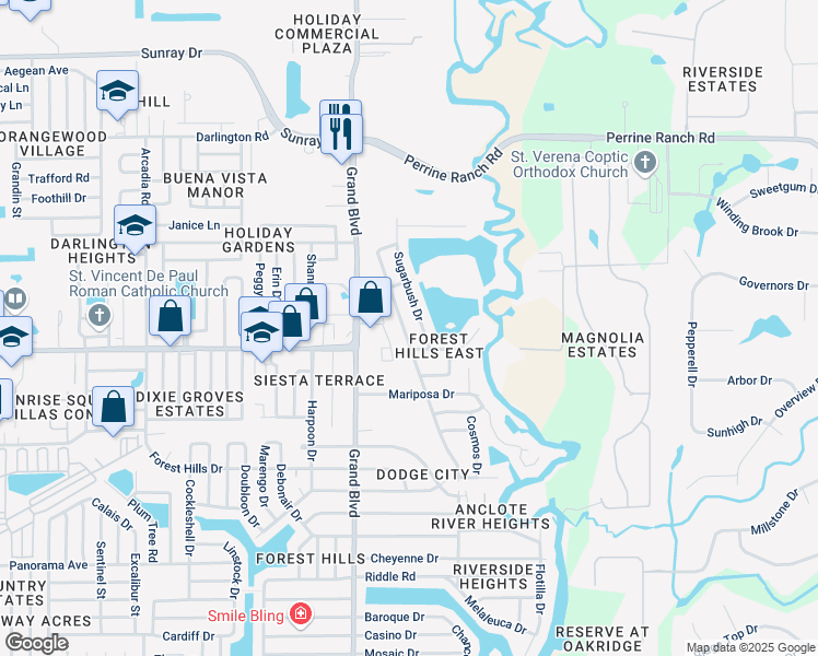 map of restaurants, bars, coffee shops, grocery stores, and more near 2026 Tumbleweed Drive in Holiday