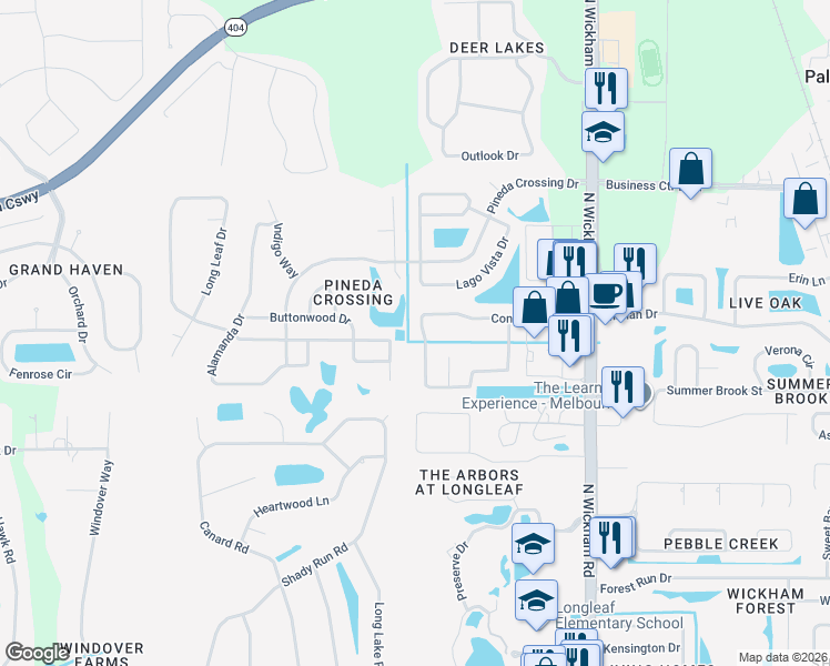 map of restaurants, bars, coffee shops, grocery stores, and more near 3124 Constellation Drive in Melbourne