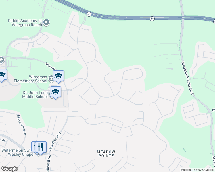 map of restaurants, bars, coffee shops, grocery stores, and more near 30629 Tumbleberry Street in Wesley Chapel