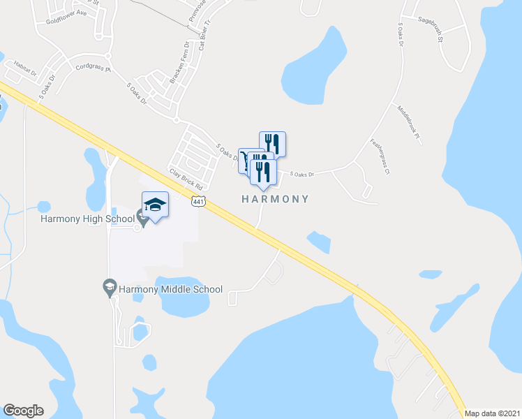 map of restaurants, bars, coffee shops, grocery stores, and more near Harmony Square Drive in Saint Cloud