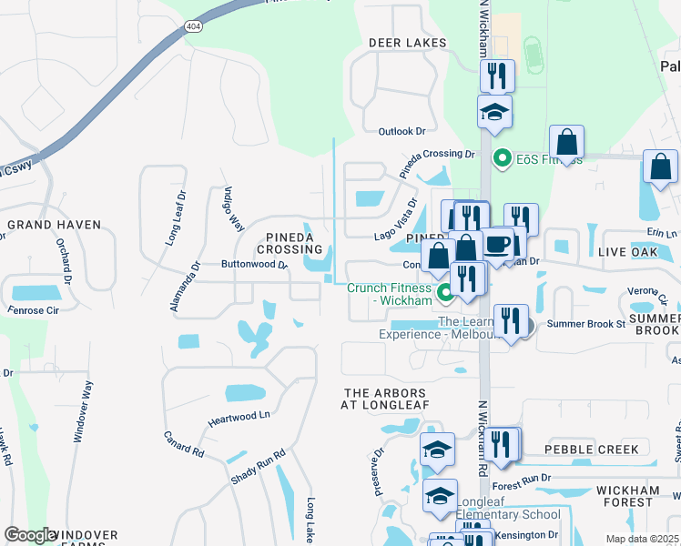 map of restaurants, bars, coffee shops, grocery stores, and more near 3124 Constellation Drive in Melbourne