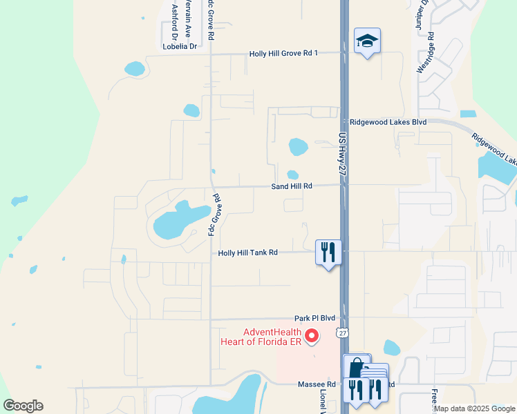 map of restaurants, bars, coffee shops, grocery stores, and more near 2639 Sand Hill Road in Davenport