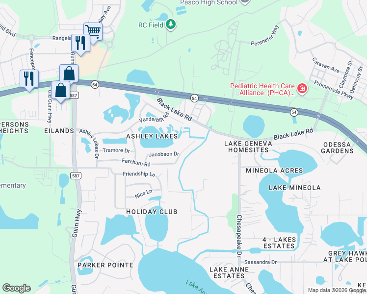 map of restaurants, bars, coffee shops, grocery stores, and more near 2053 Harcourt Place in Odessa