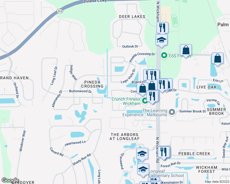 map of restaurants, bars, coffee shops, grocery stores, and more near 3088 Constellation Drive in Melbourne