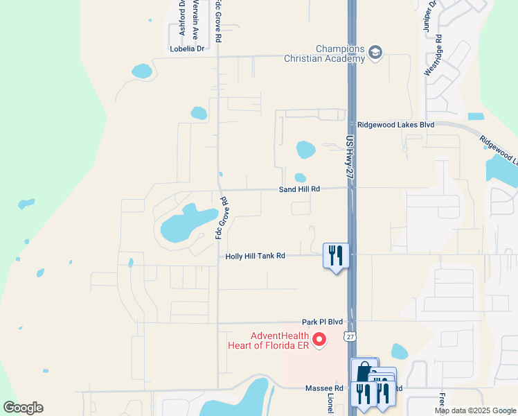 map of restaurants, bars, coffee shops, grocery stores, and more near 2639 Sand Hill Road in Davenport