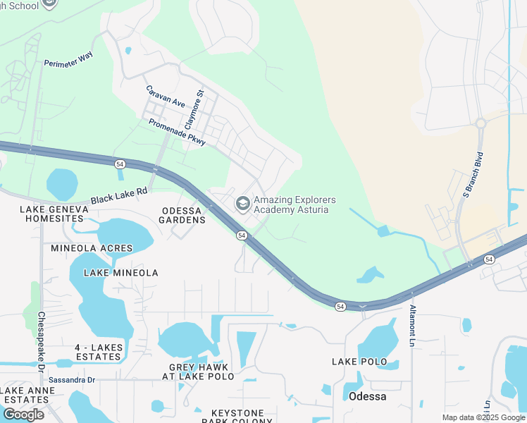 map of restaurants, bars, coffee shops, grocery stores, and more near 15173 Promenade Parkway in Odessa