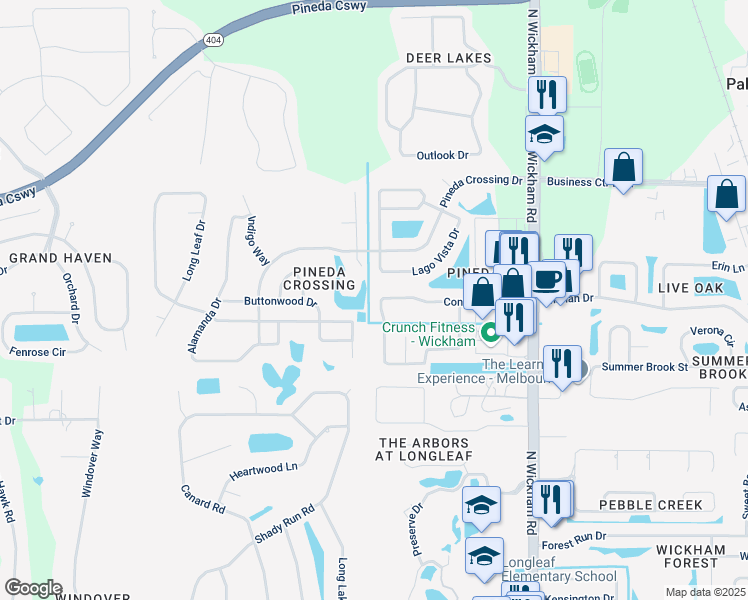 map of restaurants, bars, coffee shops, grocery stores, and more near 3124 Constellation Drive in Melbourne