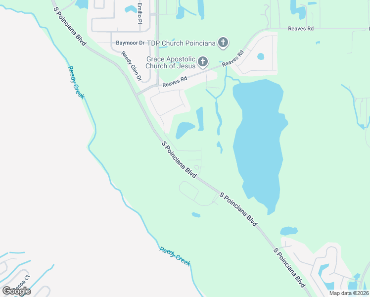 map of restaurants, bars, coffee shops, grocery stores, and more near 3458 South Poinciana Boulevard in Kissimmee