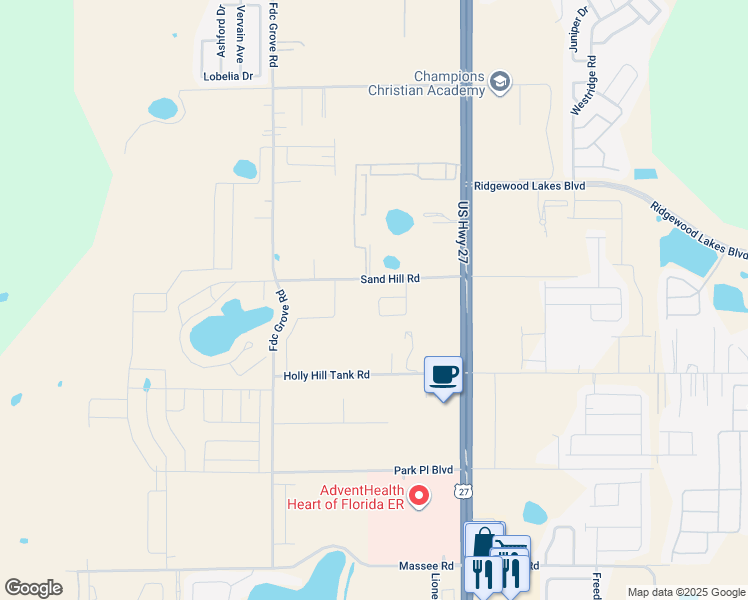 map of restaurants, bars, coffee shops, grocery stores, and more near 2626 Sand Hill Point Circle in Davenport