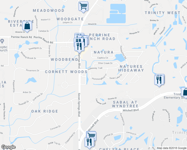 map of restaurants, bars, coffee shops, grocery stores, and more near 7116 Condor Court in New Port Richey