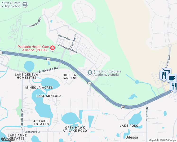 map of restaurants, bars, coffee shops, grocery stores, and more near 15175 Integra Junction in Odessa