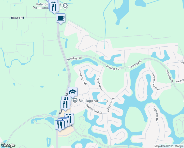 map of restaurants, bars, coffee shops, grocery stores, and more near 3518 Forest Park Drive in Kissimmee