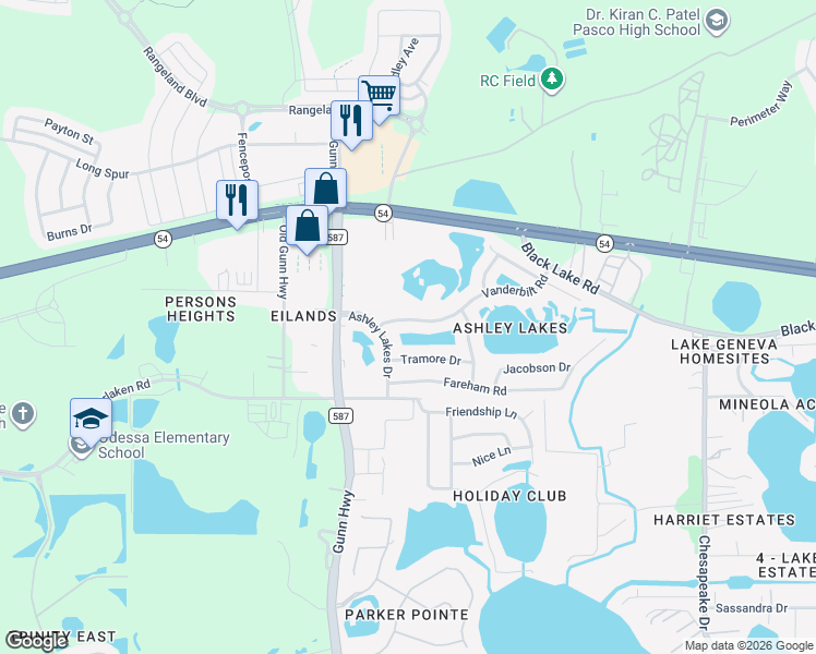 map of restaurants, bars, coffee shops, grocery stores, and more near 13640 Vanderbilt Road in Odessa