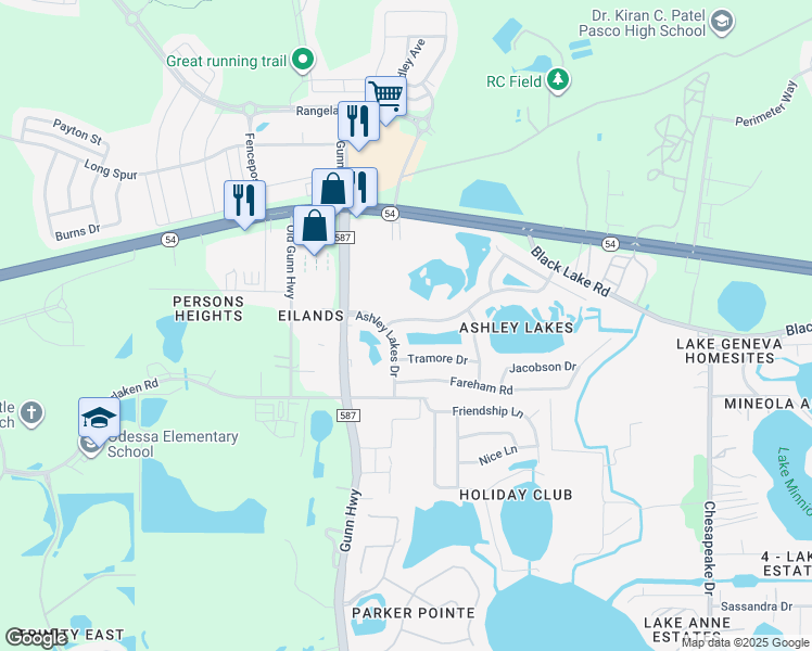 map of restaurants, bars, coffee shops, grocery stores, and more near 13626 Vanderbilt Road in Odessa