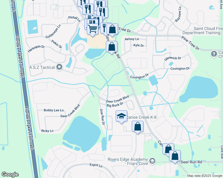 map of restaurants, bars, coffee shops, grocery stores, and more near 2141 Fawn Meadow Circle in Saint Cloud
