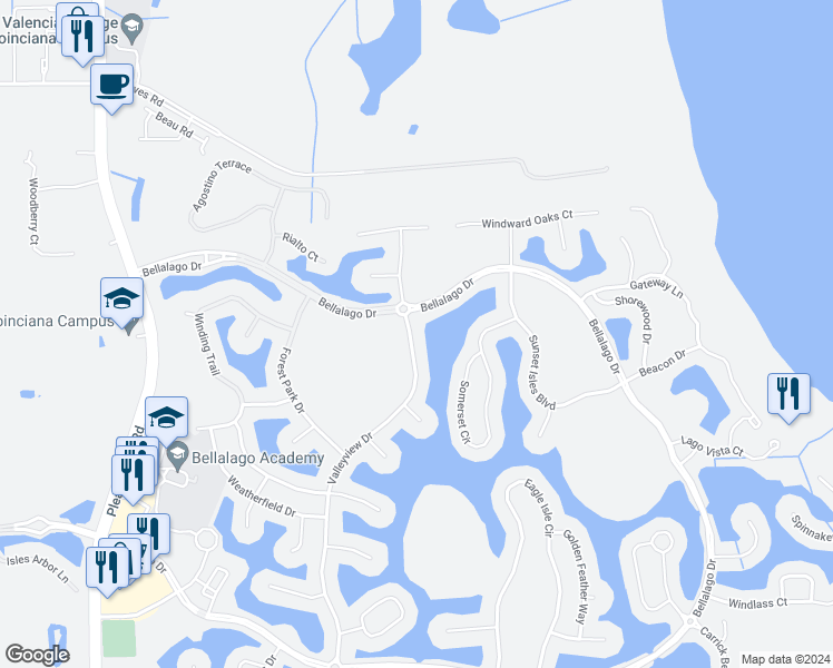 map of restaurants, bars, coffee shops, grocery stores, and more near 3501 Valley View Drive in Kissimmee