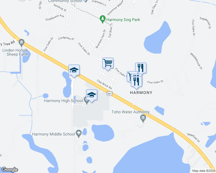 map of restaurants, bars, coffee shops, grocery stores, and more near 3603 Clay Brick Road in Saint Cloud