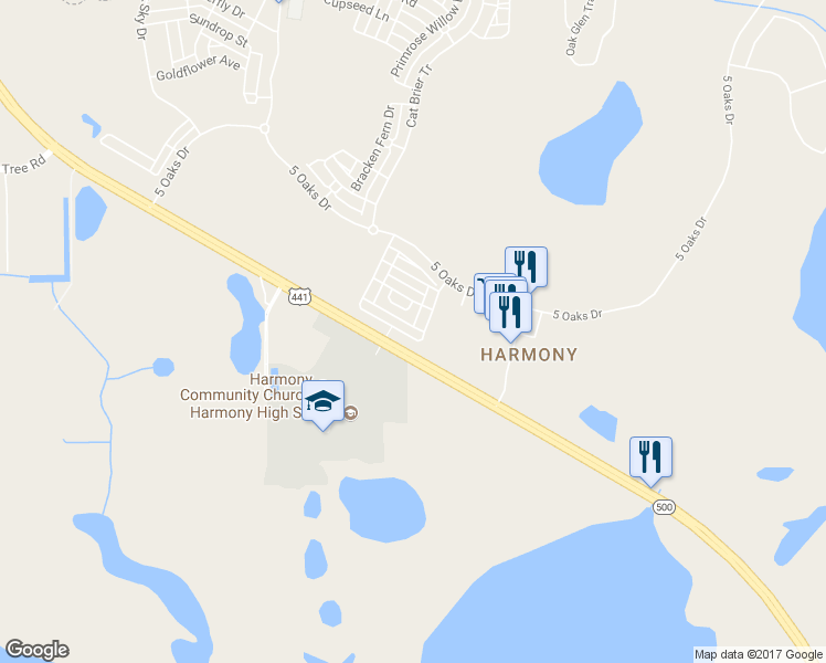 map of restaurants, bars, coffee shops, grocery stores, and more near 3597 Clay Brick Road in Osceola County