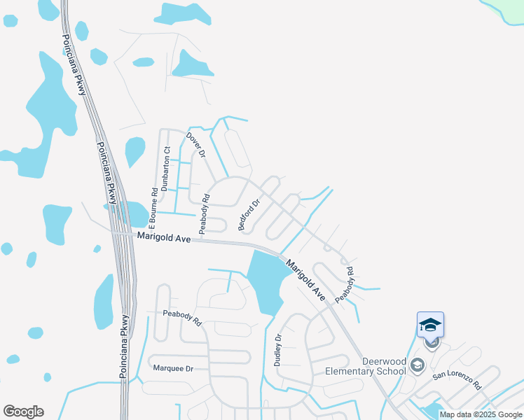 map of restaurants, bars, coffee shops, grocery stores, and more near 208 Bedford Drive in Kissimmee