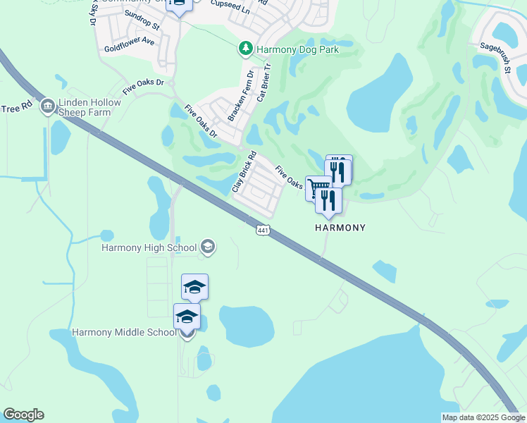 map of restaurants, bars, coffee shops, grocery stores, and more near 7140 Forty Banks Road in Osceola County