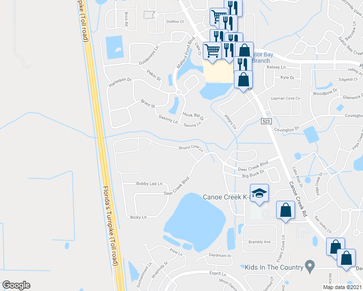 map of restaurants, bars, coffee shops, grocery stores, and more near 3635 Bristol Cove Lane in Saint Cloud