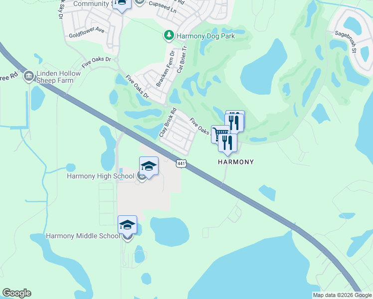 map of restaurants, bars, coffee shops, grocery stores, and more near 7140 Forty Banks Road in Osceola County