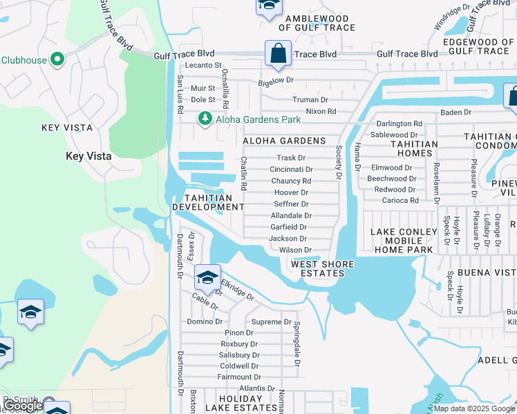 map of restaurants, bars, coffee shops, grocery stores, and more near 3314 Seffner Drive in Holiday