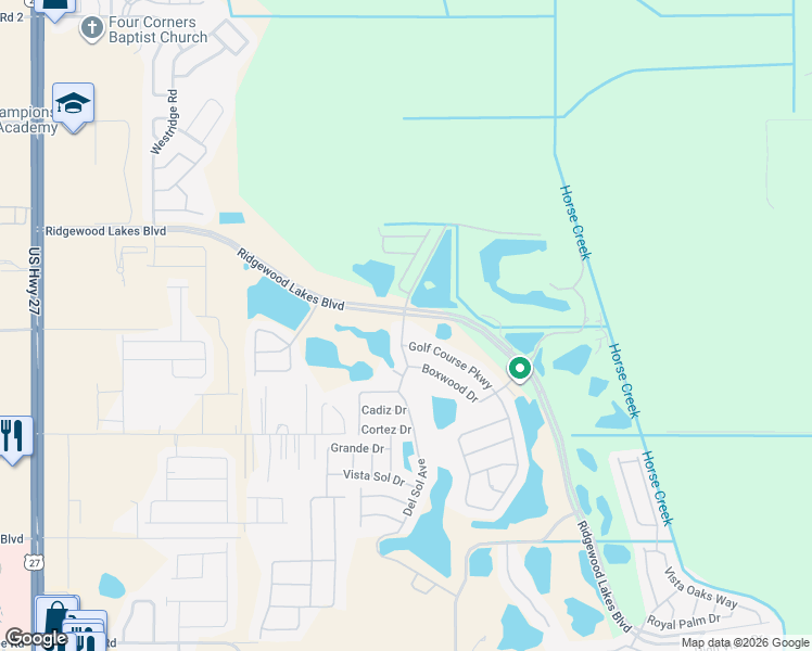 map of restaurants, bars, coffee shops, grocery stores, and more near 100 Spanish Moss Road in Davenport