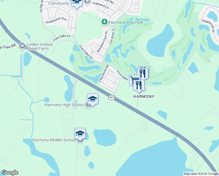map of restaurants, bars, coffee shops, grocery stores, and more near 7140 Forty Banks Road in Osceola County