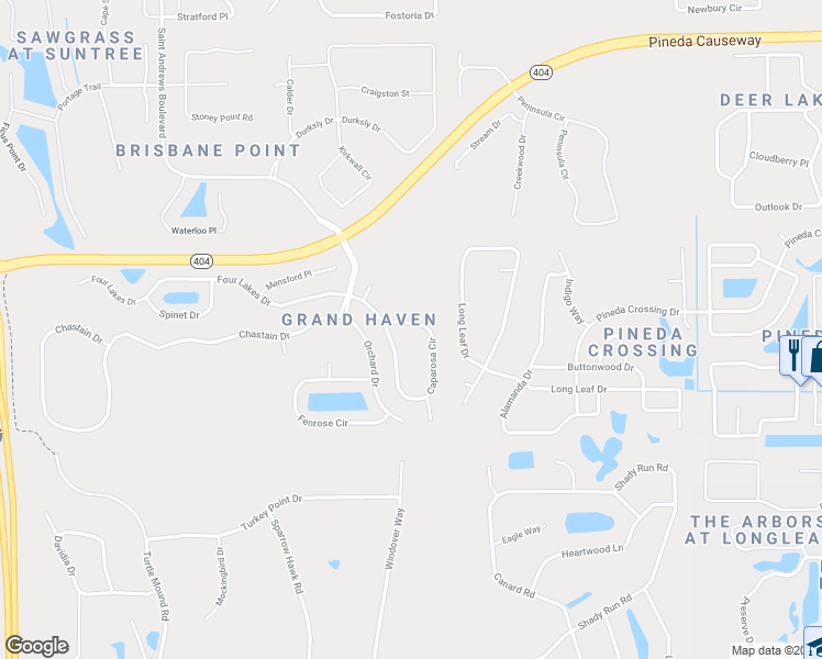 map of restaurants, bars, coffee shops, grocery stores, and more near 3910 Caparosa Circle in Melbourne