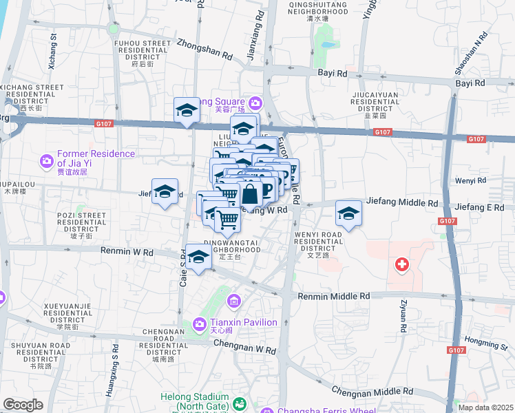 map of restaurants, bars, coffee shops, grocery stores, and more near 84 Jie Fang Xi Lu in Chang Sha Shi