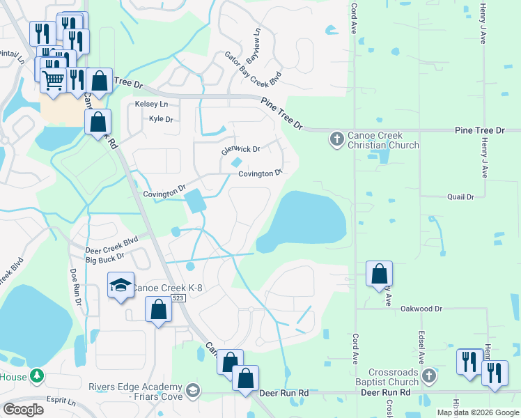 map of restaurants, bars, coffee shops, grocery stores, and more near 3620 Vega Creek Drive in St. Cloud