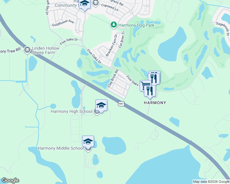 map of restaurants, bars, coffee shops, grocery stores, and more near 7140 Forty Banks Road in Osceola County
