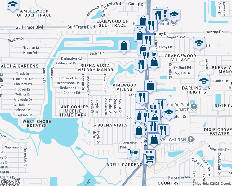 map of restaurants, bars, coffee shops, grocery stores, and more near 4325 Tahitian Gardens Cir in Holiday