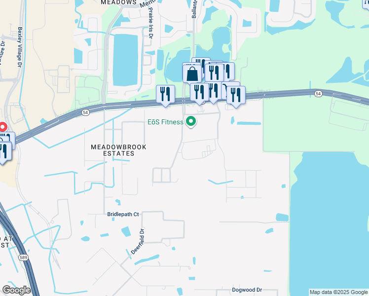 map of restaurants, bars, coffee shops, grocery stores, and more near 2345 Cypress Ranch Boulevard in Lutz