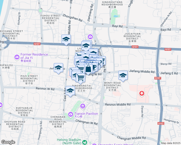 map of restaurants, bars, coffee shops, grocery stores, and more near 84 Jie Fang Xi Lu in Chang Sha Shi