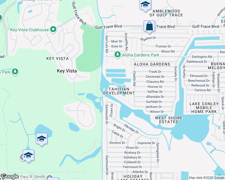 map of restaurants, bars, coffee shops, grocery stores, and more near 3022 Jackson Drive in Holiday
