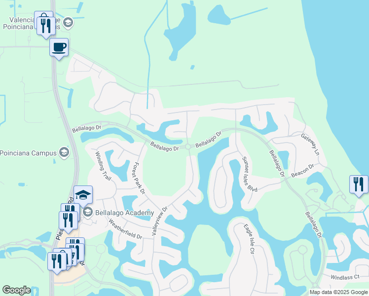 map of restaurants, bars, coffee shops, grocery stores, and more near Bellalago Drive in Kissimmee